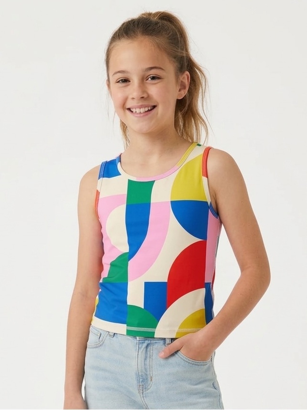 Hanna Andersson Girls Swim Tank Geometric Print Multicolor Size 12